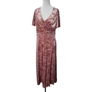 Vintage 1970s Crushed Blush Mauve Velvet Split Sleeve Dress Tie Back  Size‎ 14